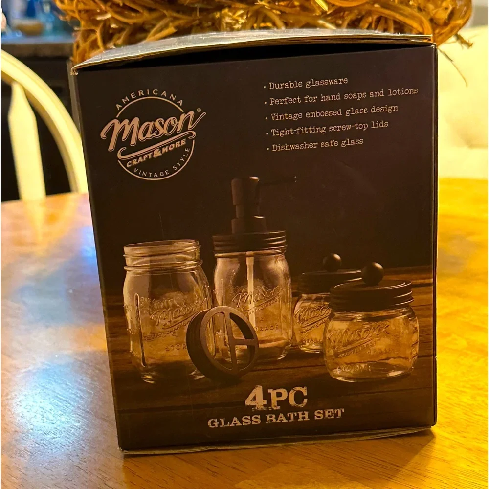 Mason jar bathroom set 4 piece glass jars